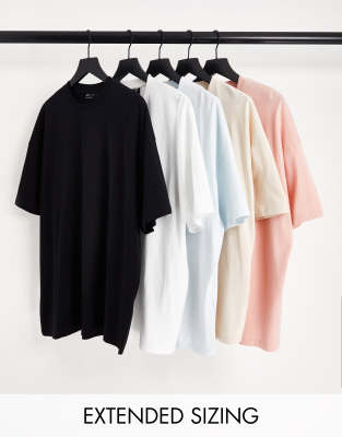 ASOS DESIGN 5 pack oversized t-shirt with crew neck in multiple