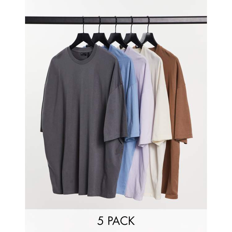 ASOS DESIGN 5 pack oversized t-shirt with crew neck in multiple colours