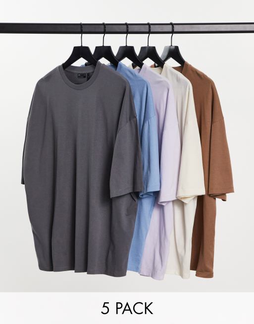 ASOS DESIGN 5 pack oversized t-shirt with crew neck in multiple colours