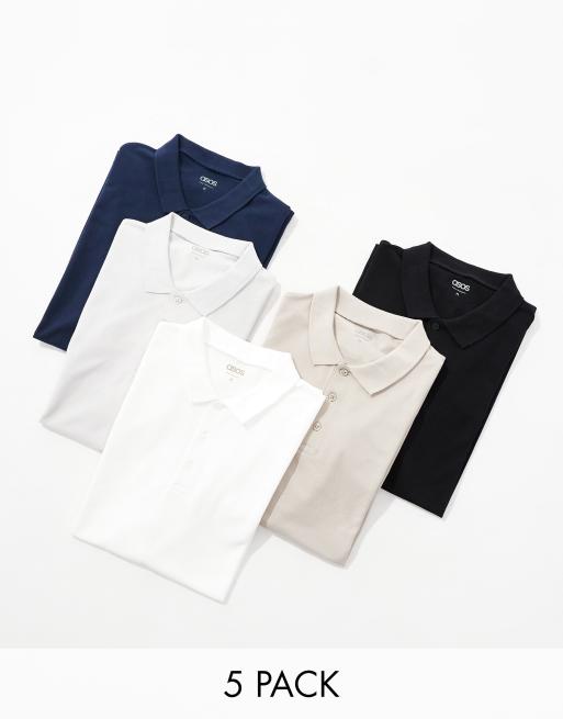 ASOS DESIGN 5 pack pique polos in multiple colors