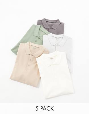 5 pack pique polos in multiple colors