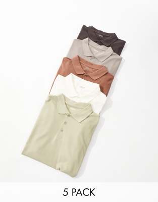 ASOS DESIGN 5 pack pique polos in multiple colours φωτογραφία