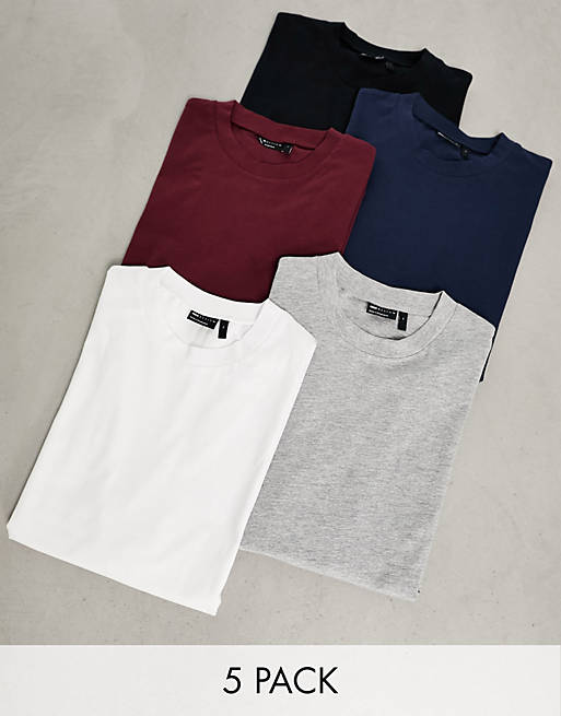 ASOS DESIGN 5 pack relaxed fit t-shirt with crew neck in multiple ...