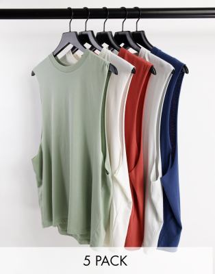 ASOS DESIGN 5-pack relaxed muscle tee with dropped armhole 