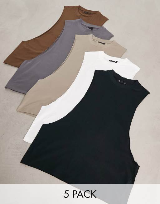 ASOS DESIGN 5 pack relaxed singlet with dropped armhole in multiple colours