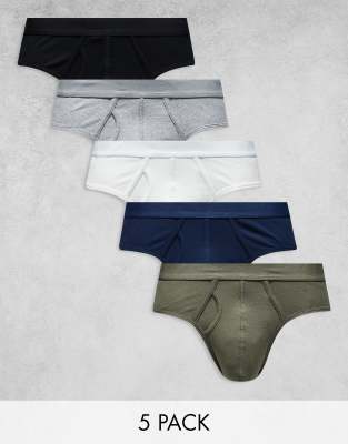 Asos Design 5-pack Rib Briefs In Multiple Colors