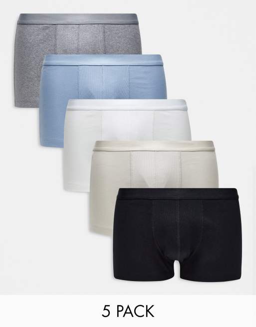 ASOS DESIGN 5 pack rib trunks in multiple colours