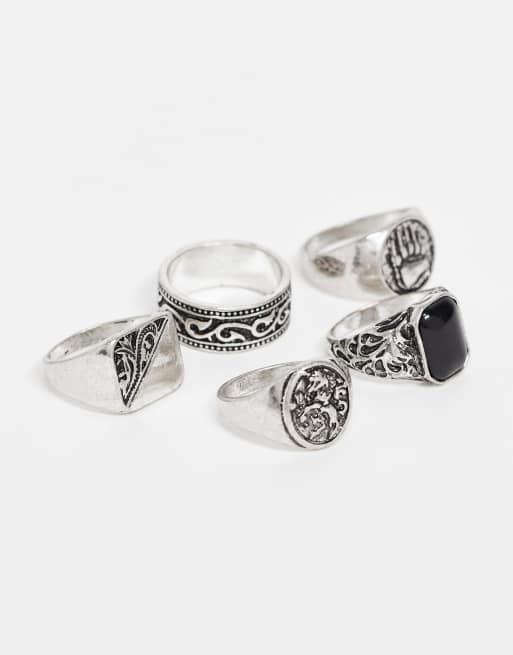 Burnished Silver Tone Multi Size Ring Set