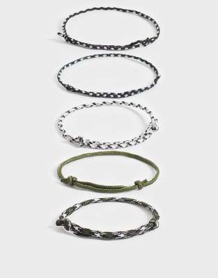 Asos Design 5 Pack Rope Bracelet In Black