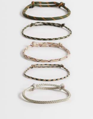 Asos Design 5 Pack Rope Puller Bracelets In Pattern