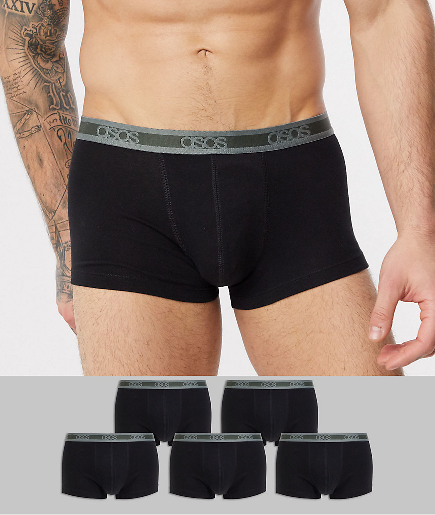 ASOS DESIGN 5 pack short trunk in black with branded waistband