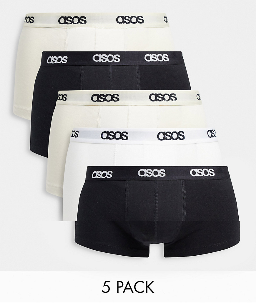 ASOS DESIGN 5 pack short trunk with tonal waistband-Multi