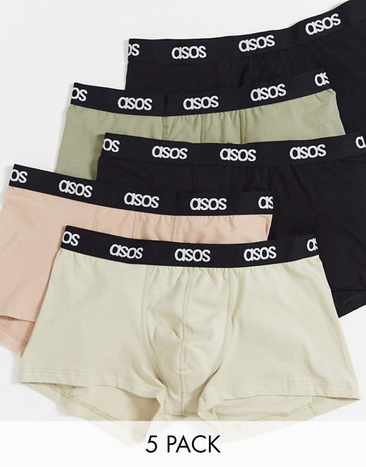ASOS DESIGN 5 pack short trunks with branded waistband