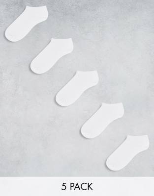 Asos Design 5 Pack Terry Sole Ankle Socks In White In White