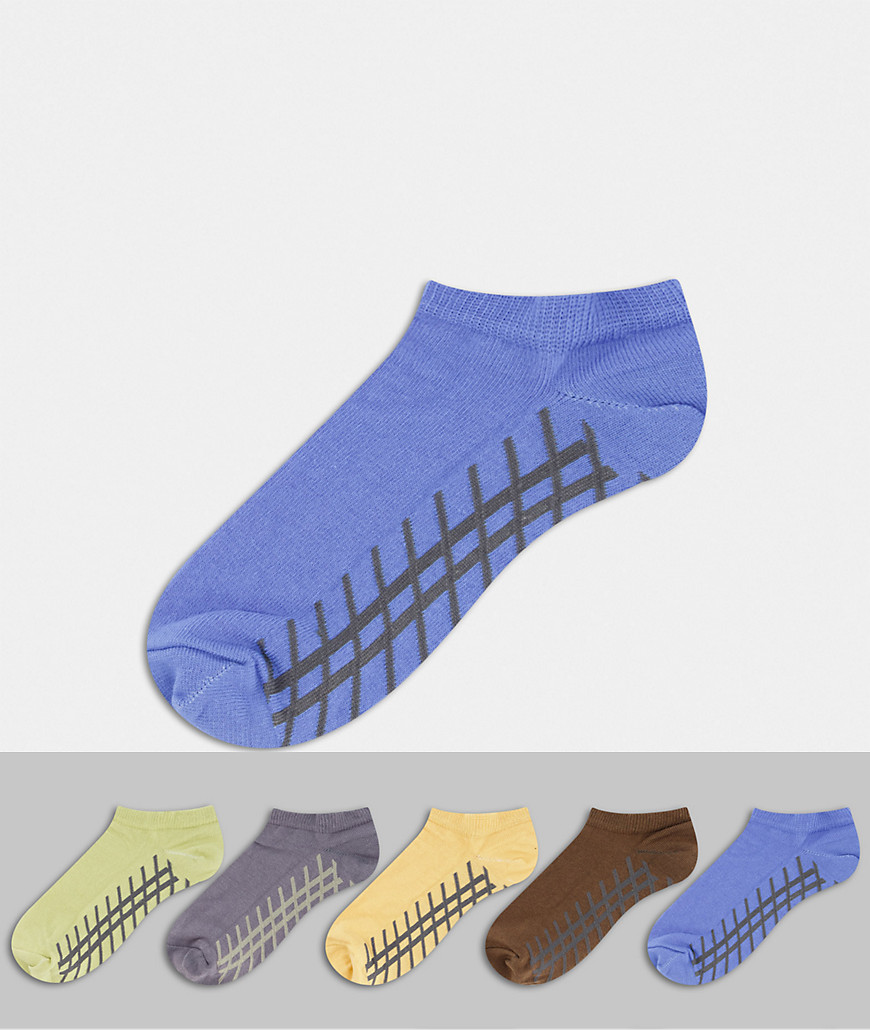ASOS DESIGN 5-pack sneaker socks with stripe detail in neutral colors-Multi