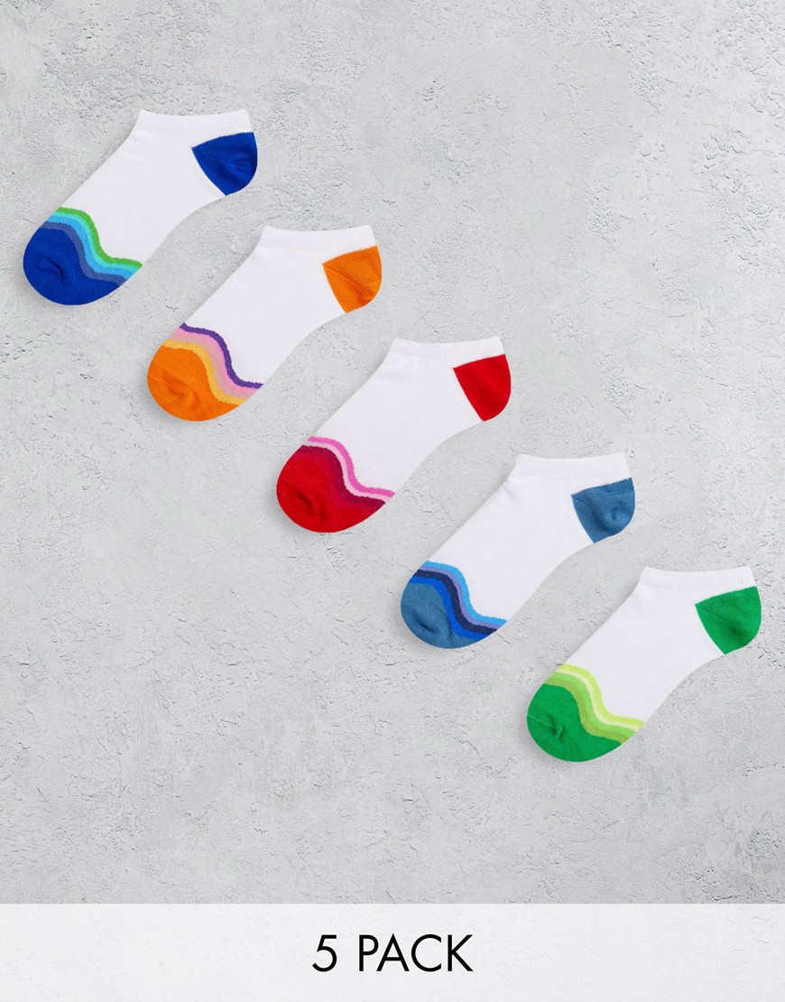 ASOS DESIGN 5 pack sneaker socks with wave print-Multi