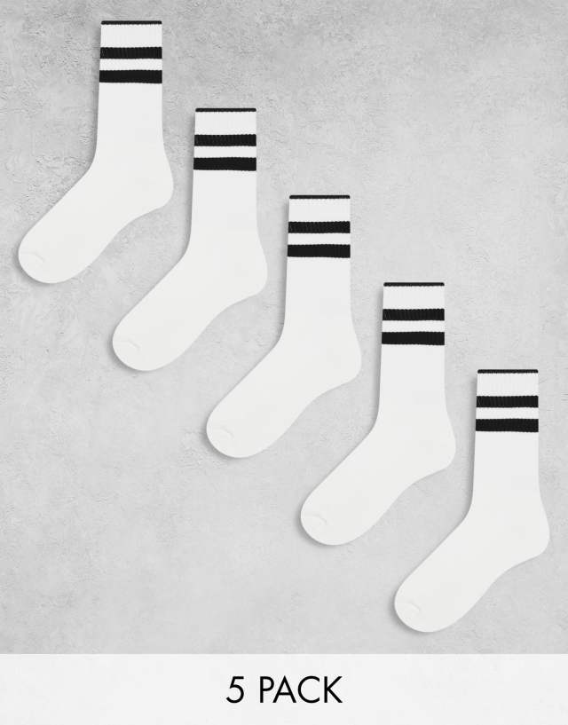 ASOS DESIGN - 5 pack sock with triple stripe in beige