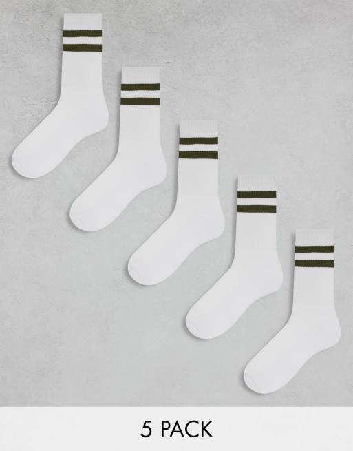 FhyzicsShops DESIGN 5 pack socks with dark green stripes in white