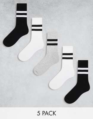 Asos Design 5 Pack Socks With Stripes In Multiple Colors