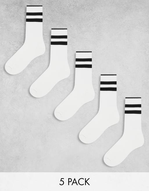 ASOS DESIGN 5-pack socks with triple stripe in beige
