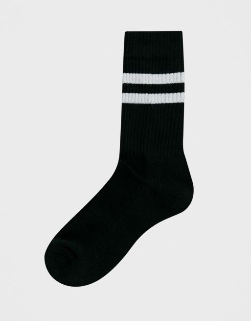 ASOS DESIGN 5 pack sport socks in black with white stripe save