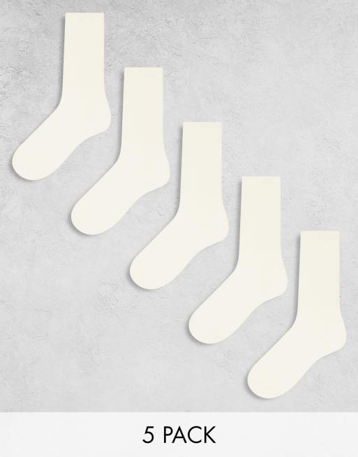 ASOS DESIGN 5 pack sport socks in cream