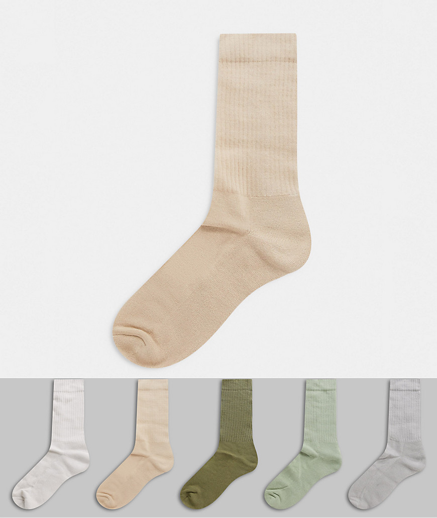 ASOS DESIGN 5 pack sport socks in neutral tones-Multi
