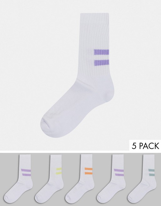 ASOS DESIGN 5 pack sport socks in pastel stripes