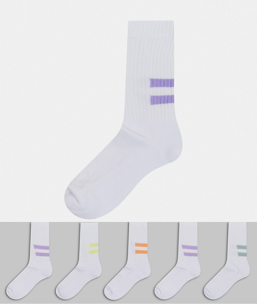 ASOS DESIGN 5 pack sport socks in pastel stripes-Multi
