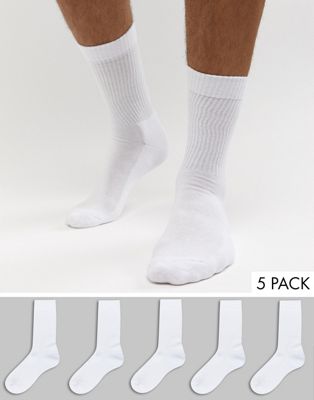ASOS DESIGN 5 pack sport socks in white 