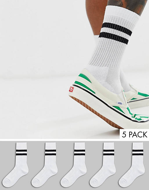 ASOS DESIGN 5 pack sport socks in white with black stripe save