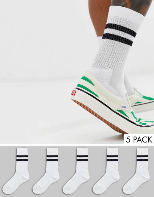 ASOS DESIGN 5 pack sport socks in white with black stripe save