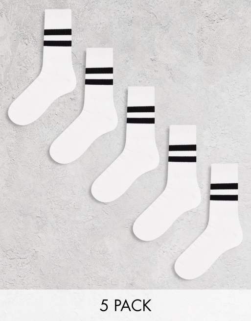 ASOS DESIGN 5 pack sport socks in white with black stripe | ASOS