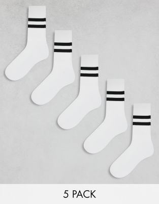 ASOS DESIGN ASOS DESIGN 5 pack sport socks in white with black stripe