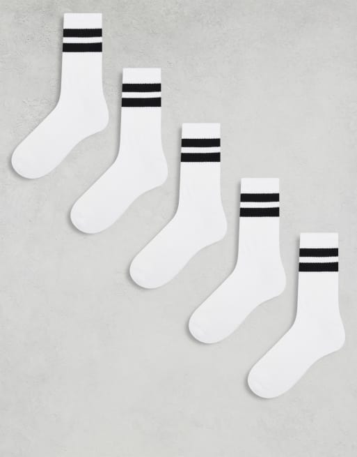 ASOS DESIGN 5 pack sport socks in white with black stripe