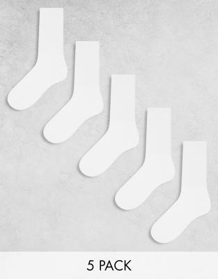 ASOS DESIGN 5 pack sport socks in white