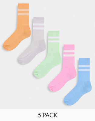 ASOS DESIGN 5 pack sport socks with stripe