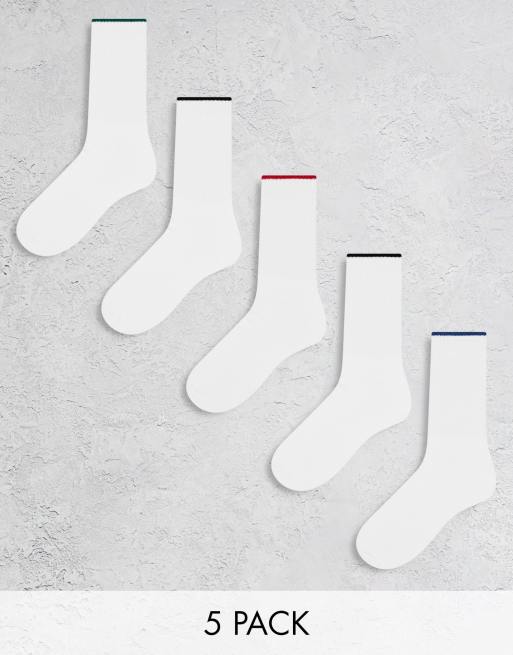 ASOS DESIGN 5 pack sports sock in white with color detail