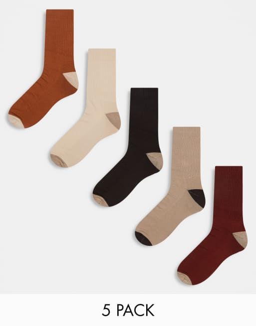 ASOS DESIGN 5 pack sports socks in neutral tones
