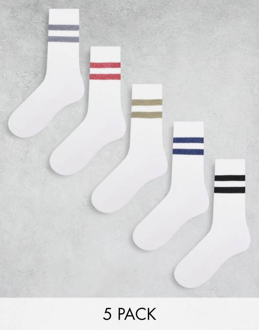 ASOS DESIGN 5 pack sports socks in white with stripe | ASOS