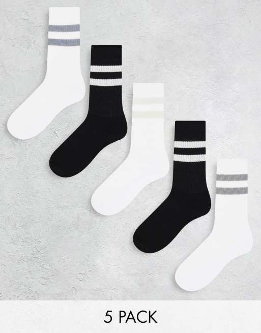 ASOS DESIGN 5-pack sports socks with stripe in monochrome | ASOS