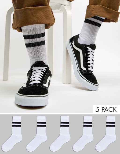 ASOS DESIGN 5 pack sports style socks in white with stripe save