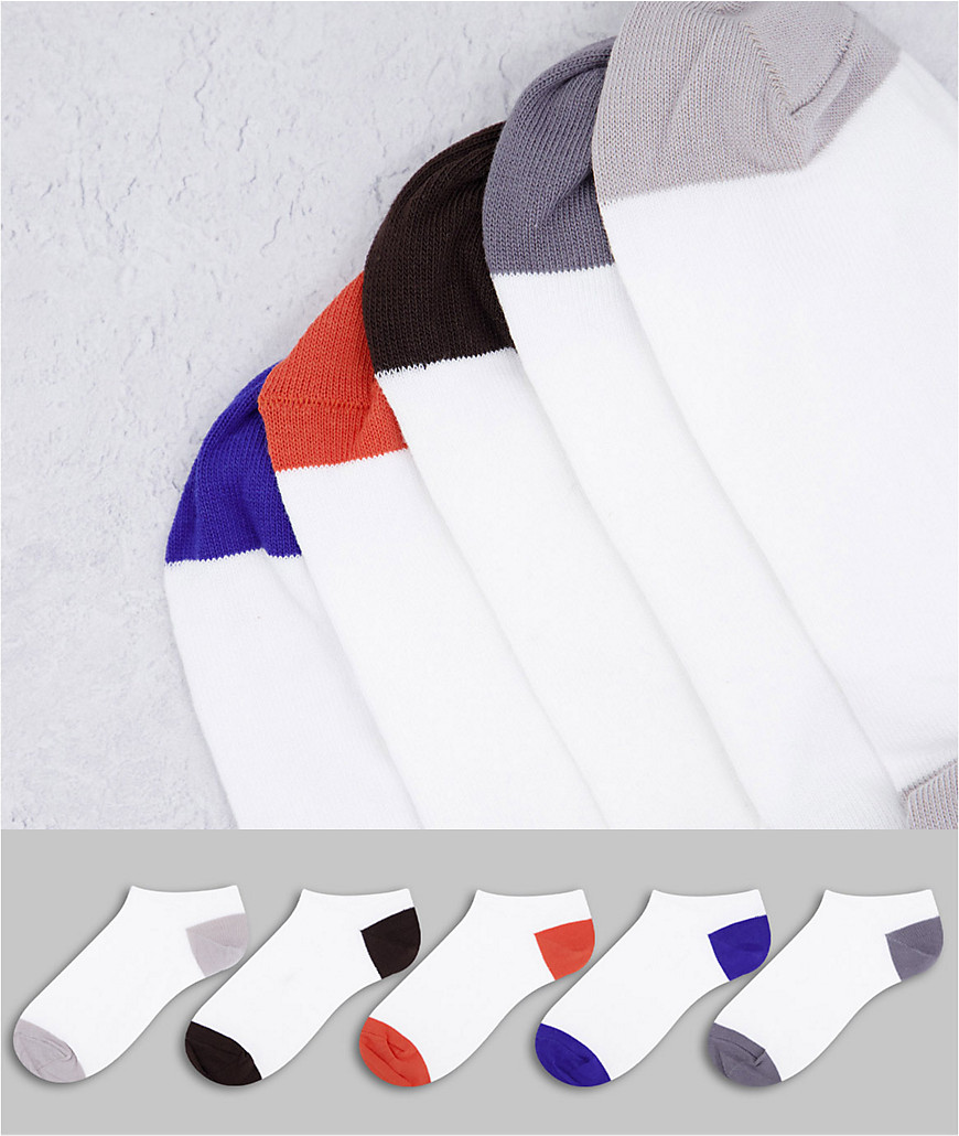 ASOS DESIGN 5 pack summer sneaker socks in white with color block