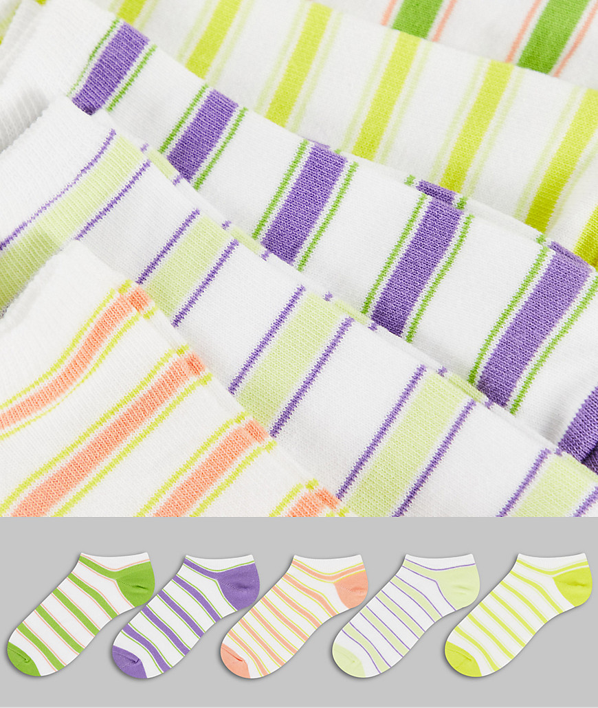 ASOS DESIGN 5-pack summer stripe sneaker socks-Multi