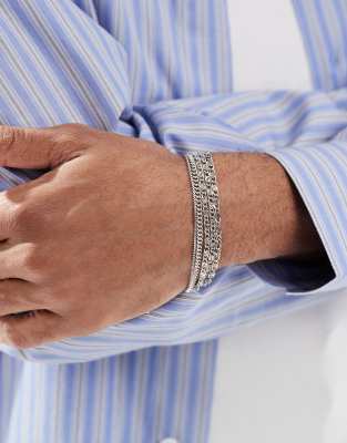 Asos Design 5 Pack Swirl Link And Chain Bracelet In Silver