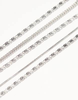 Asos Design 5 Pack Swirl Link And Chain Bracelet In Silver