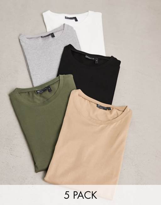 ASOS DESIGN 5 pack t-shirt in multiple colours