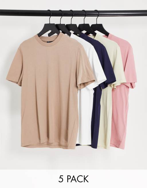 ASOS DESIGN 5 pack t-shirt with crew neck in multiple colors