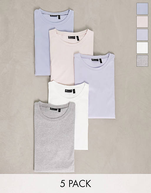 ASOS DESIGN 5 pack t-shirt with crew neck in multiple colors | ASOS