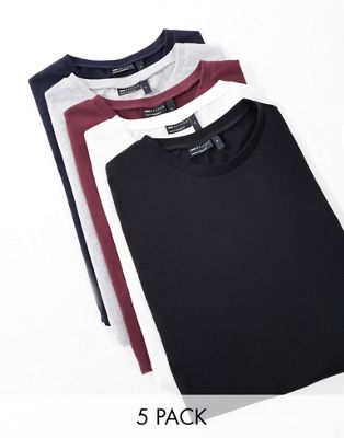 ASOS DESIGN 5 pack t-shirt with crew neck in multiple colours - ASOS Price Checker